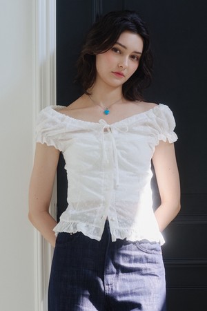 Lace String Puff Blouse (White)