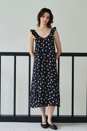 Linda Flower Frill Dress (Black)
