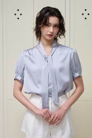 Silky tie blouse (2Color)