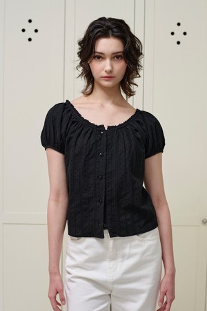 Flower lace puff blouse (2Color)