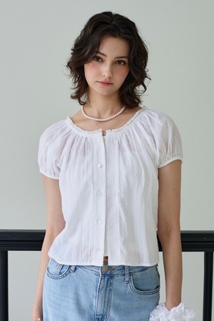 Flower lace puff blouse (2Color)