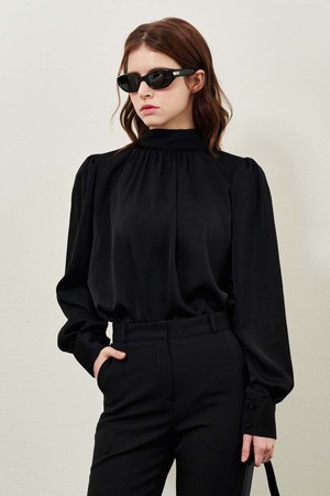 Reversible shiny tie blouse (4Color)