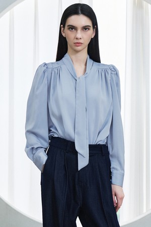 Reversible shiny tie blouse (4Color)