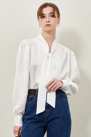 Reversible shiny tie blouse (4Color)