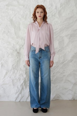 Reversible shiny tie blouse (Pink)