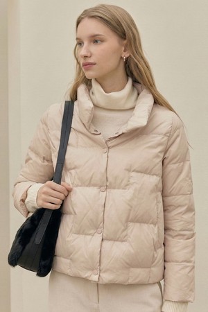 기하학 경량 패딩_크림 베이지