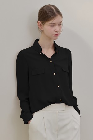 소프트 버튼다운 블라우스_블랙