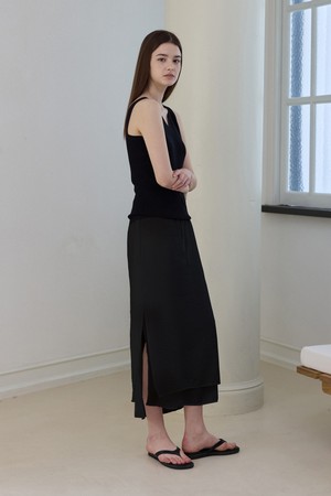 내츄럴 레이온 레이어드 스커트_블랙