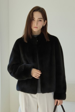 덕다운 리브 후드 아우터_블랙