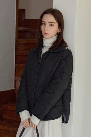 울 니트 카라 덕 다운 아우터_블랙