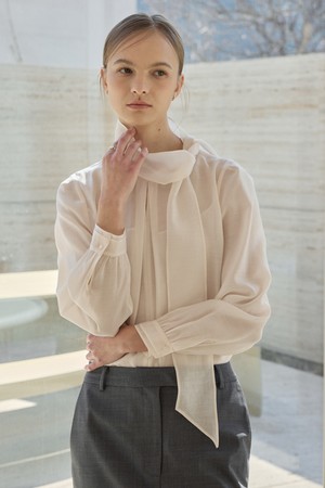 Tencel Scarf Blouse_Pink Beige