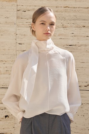 Tencel Tie Blouse_Pink Beige