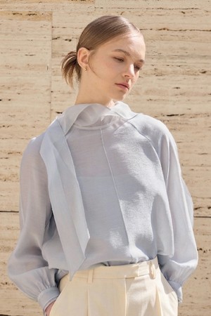 Tencel Tie Blouse_Blue Gray