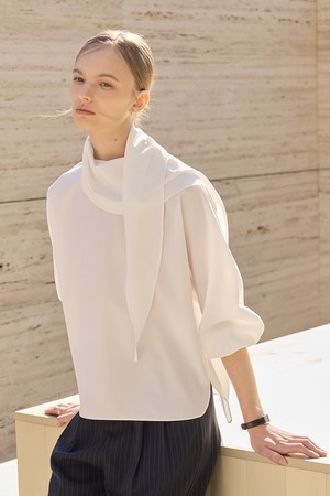 Scarf Drape Blouse_Ivory