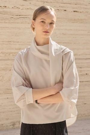 Scarf Drape Blouse_Beige