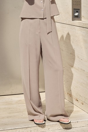Natural-fit Wide Slacks _Melange Brown