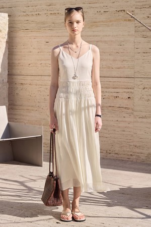 Sheer Silky Line Dress_Cream Beige