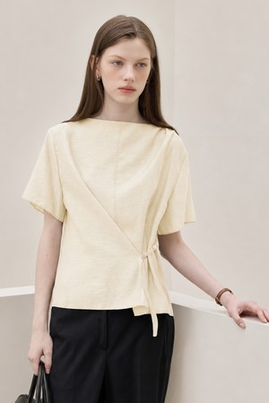 Wool Tencel Drape Blouse_Lemon Beige