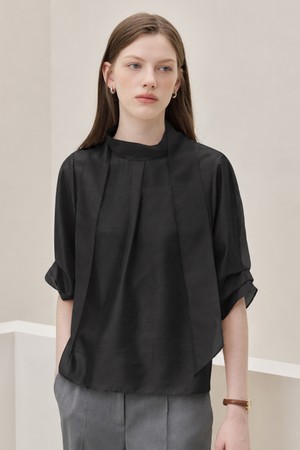 Cross Tie Silky Blouse_Black