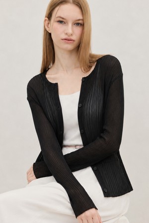 에어리 플리츠 우븐 가디건_블랙