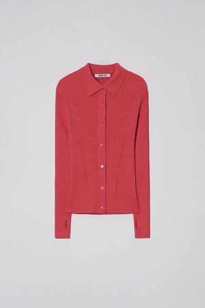 RIBBED COLLAR KNIT CARDIGAN (VIVA MAGENTA)
