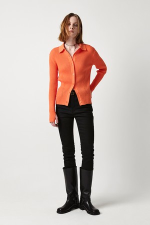 RIBBED COLLAR KNIT CARDIGAN (SUNSET ORANGE)