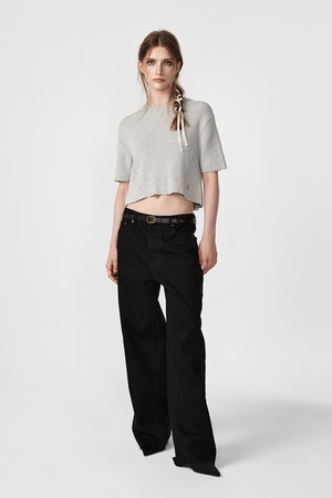 HALF SLEEVE KNIT TOP (NATURAL GREY)