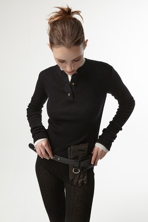WOOL BUTTON UP RIBBED KNIT (BLACK)