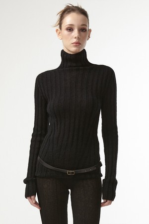 WHOLEGARMENT TURTLE NECK RIBBED KNIT (BLACK)