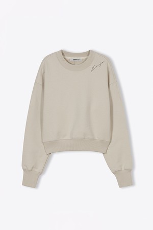 ESSENTIAL DISTRESSED CROP SWEATSHIRT (KHAKI BEIGE)