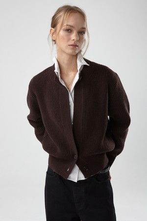 HEAVY WOOL CHUNKY CARDIGAN (BROWN)