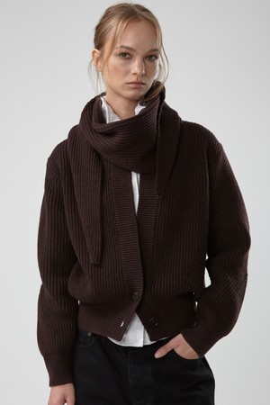 CHUNKY WOOL LARGE SCARF (BROWN)