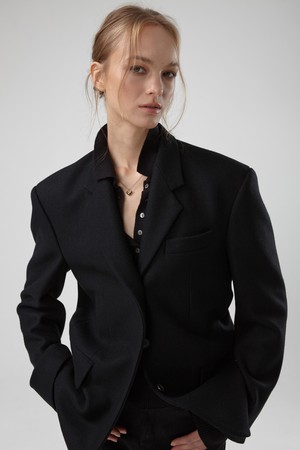 WOOL TWILL OVERSIZED SINGLE BREASTED JACKET (BLACK)