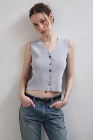 VISCOSE V-NECK KNIT VEST (LIGHT GREY)