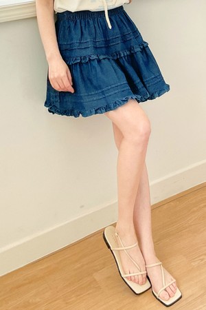 Frill denim mini skirt