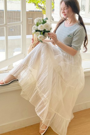 Chiffon long skirt - Ivory