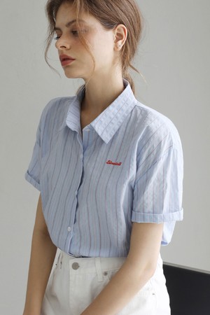 Natural pinstripe short-sleeve shirt_3 Colors