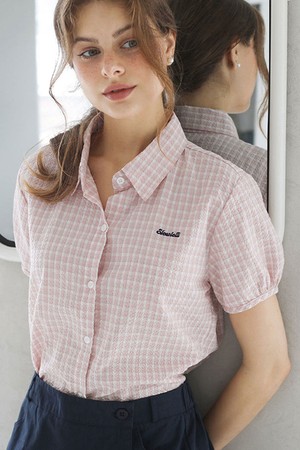 Seersucker check short-sleeve shirt_2 Colors