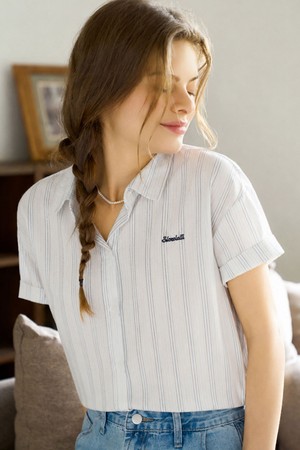 Contrast stripe short-sleeve shirt_2 Colors