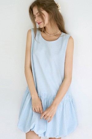 Pumpkin puff stripe dress - Skyblue