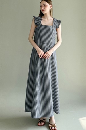Stripe ruffle dress - Navy