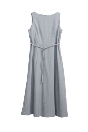 Belted pintuck long sleeveless dress_3 Colors