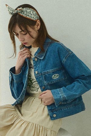 Washing cropped denim jacket - Light blue