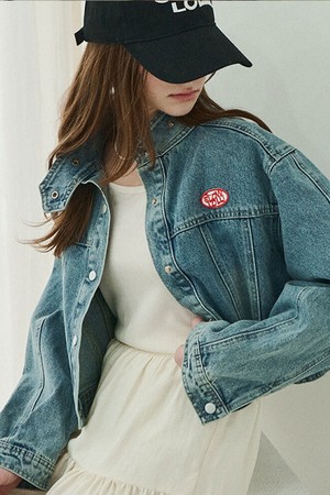 Biker cropped denim jacket - Mid Blue