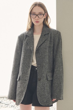 [울50%] Wool herringbone jacket - Gray