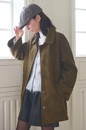 Earth tone suede coat - Khaki brown