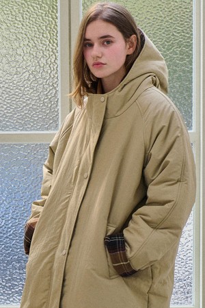 Check hooded long padding_2 Colors