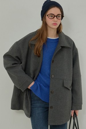 [누빔ver.] Wool work half coat - Charcoal