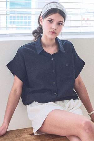 Linen string pocket sleeve shirt_3 Colors