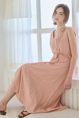 Pintuck bloom dress - Peach pink